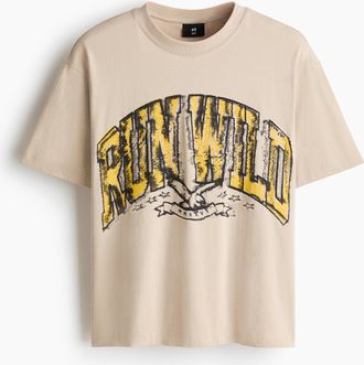 H&M Bedrucktes T-Shirt in Loose Fit - Beige