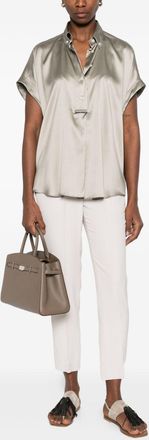 Brunello Cucinelli Brunello Cucinelli Womens Silk Shirt - Light Grey - Size X-Small
