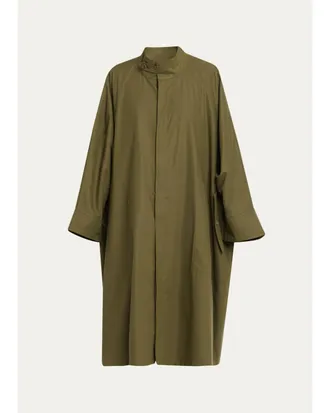 Eskandar Extra Wide Sloped Shoulder Raincoat With Tabs - 3/4 Length