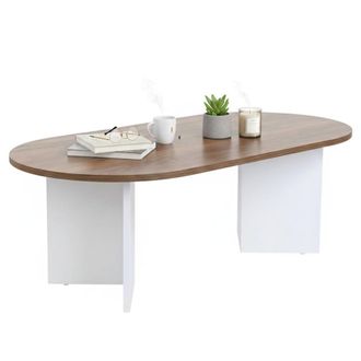 Dmora Dmora - Mesa De Caf&eacute; Elain, Mesa De Centro Baja, Revistero Para Sof&aacute;, Estante De La Sala De Estar, 119x60 H40 Cm, Nogal Y Blanco