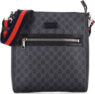Gucci Web Strap Front Zip Messenger Bag GG Coated Canvas Medium crossbody bag - Nero