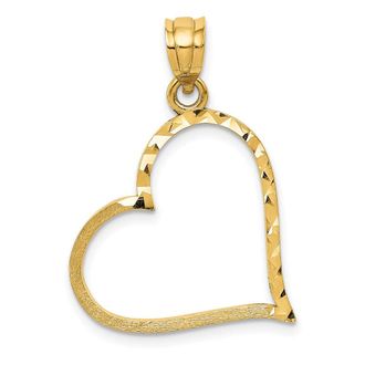 Diamond2Deal 14k Yellow Gold Satin Diamond-cut Crooked Heart Pendant