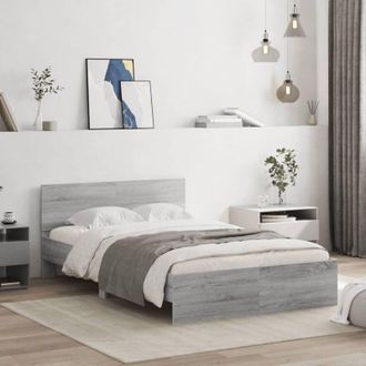 vidaXL Estructura De Cama Con Cabecero Gris Sonoma 135x190 Cm Vidaxl