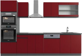 Vicco Mueble de cocina R-Line, Rojo/antracita, 300 cm En forma de j, con armario alto, sin encimera