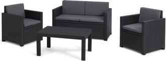 Curver KETER Conjunto de Jardín terraza VICTORIA con cojines sofá 129x67x77, sillones 65x62x77, mesa 92x59x43, grafito AnxPxAl cm