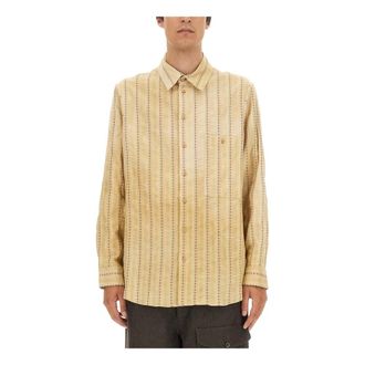 Uma Wang Casual Shirts, male, Beige, Size: M Tab Top