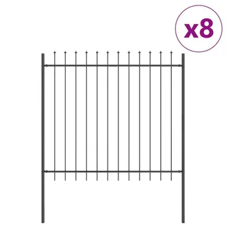 Berkfield Home Garden Fence with Spear Top in Grey, 13.6 x 1.5 m, Made of Steel in Grey