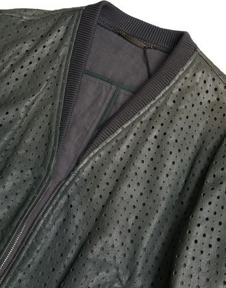 Dolce & Gabbana Green Perforated Leather Bomber Mens Jacket