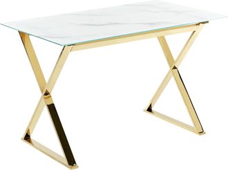 Beliani Beliani - Mesa De Comedor De Vidrio Templado Blanco Dorado 120 X 70 Cm Patas Metal Attica