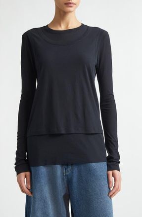 Melitta Baumeister Double Layer Cotton T-Shirt in Black at Nordstrom, Size X-Small