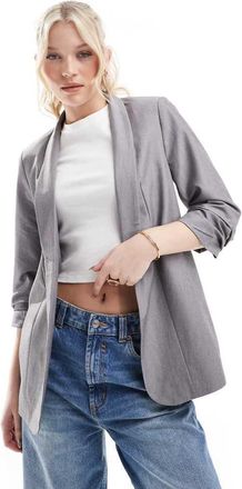 Pieces ruched sleeve blazer in light gray melange