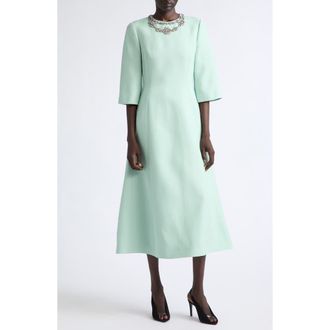 Valentino Garavani Rhinestone Embellished Wool & Silk Crepe Couture Cocktail Dress in Green at Nordstrom, Size 42