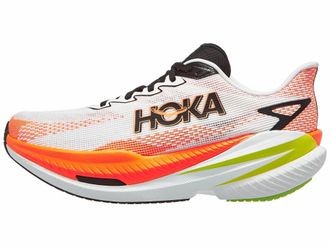 Hoka One One Mens Mach X 3 Running Shoes In White/neon Tangerine