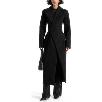 Mani&egrave;re De Voir Esma Suede Asymmetric Coat with Cinch Belt in Black at Nordstrom, Size 2