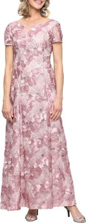 Alex Evenings Embellished Soutache A-Line Evening Gown in Rose at Nordstrom, Size 10