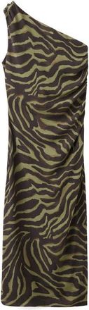 Mango Printed One-Shoulder Midi Dress in Green at Nordstrom, Size 4