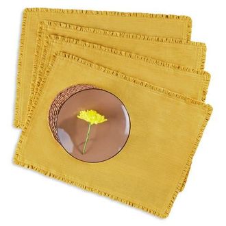 Solino Home Linen Placemats - Juliette Ruffle, 14 x 19 in Mustard Yellow at Nordstrom, Size Medium