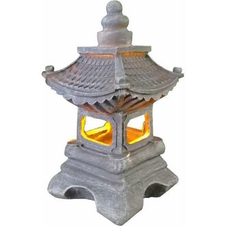 OEM Farolillo Solar Decorativo En Color Gris - Artesan&iacute;a Hecha A Mano - Dimensiones 17 X 34 Cm - Iluminaci&oacute;n Suave Para Un Jard&iacute;n Zen