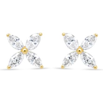 House of Brilliance 14K Yellow Gold 3/4 Ct Marquise Diamond 8 Stone Floral Leaf Stud Earrings at Nordstrom