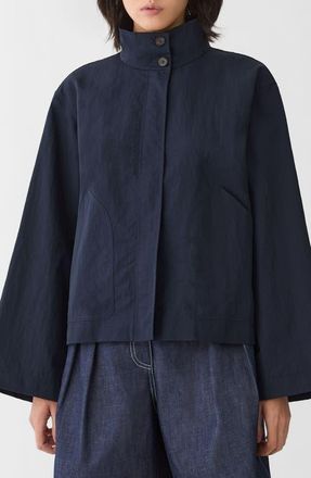 Lafayette 148 New York Calvary Twill Funnel Neck Jacket in Ink at Nordstrom, Size X-Large