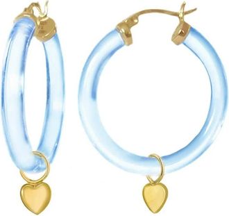 Gold & Honey Womens Heart Charm Lucite Hoop Earrings In Pastel Blue