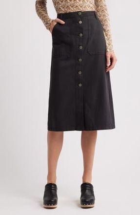 Treasure & Bond Button-Up Twill Midi Skirt in Black Jet at Nordstrom Rack, Size 24