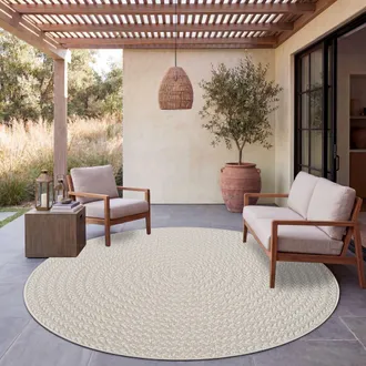 Paco Home Paco Home Alfombra Exterior Impermeable Balc&oacute;n Sala De Estar Boho Geom&eacute;trica Sisal Crema &Oslash; 120 Cm Redon