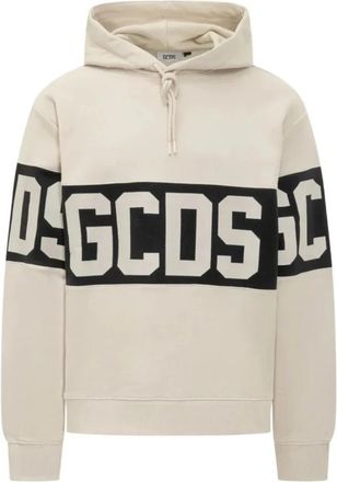 GCDS Band Logo Hoodie - Heren - Hoodies - Beige - L - Katoen - Hoodies & sweatvesten