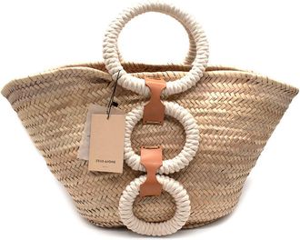 Zeus + Dione Beige Scorpio Wicker Basket Bag