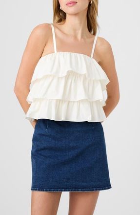 French Connection Aimee Ruffle Cotton Camisole in Porcelain Cream at Nordstrom, Size 12