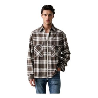 A|X Armani Exchange Geruit flanellen overhemd - Heren - Overhemden - Bruin - Maat: XL Flanel