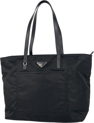 Prada Black Nero Nylon Leather Shoulder Bag Tote Bag (Pre-Owned)