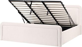 Beliani Ottoman Bed Off-White Fabric Upholstery EU Super King Size Headboard Lift-Up Storage Function Scandi VIVIERS