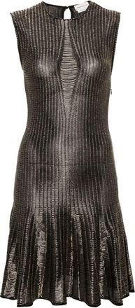 Alexander McQueen metallic-threading flared dress - women - Polyamide/Viscose/Paper/Metallic Fibre - S - Black