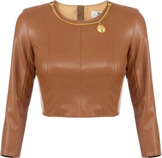 Elisabetta Franchi Top met ketting en bedel - Dames - Longsleeves - Bruin - M - Tops