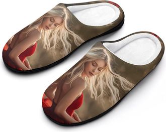 Generic Beautiful Woman Womens Slippers Warm House Slippers Indoor House Shoes with Anti-Skid Rubber Sole