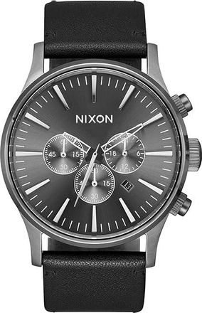 Nixon Sentry Chrono Leather Mens Watches All Gunmetal/Black, Leather/Stainless Steel