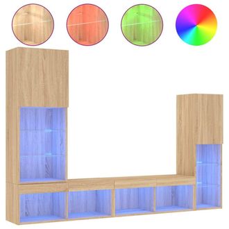 Berkfield Home 4 Piece TV Wall Units with LED Sonoma Oak Engineered Wood in Brown