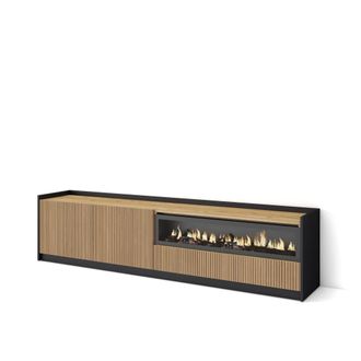 Skraut Home Mueble tv efecto madera roble y negro 207x37x50 chimenea efecto fuego