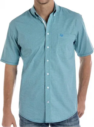 Panhandle Short Sleeve Plaid Button Up Shirt In Blue