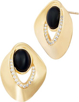 Savvy Cie Jewels GOLD PLATED OVER BRASS BLACK AGATE GEOMETRIC EARRINGS