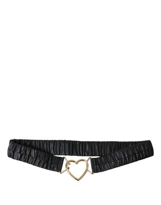 Dolce & Gabbana Womens Black Leather Gold Heart Metal Buckle Belt Calf