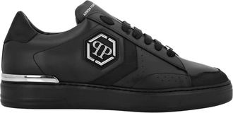 Philipp Plein Schoenen, unisex, Zwart, 47 EU, Leer, Arrow Force Lo-Top Sneakers