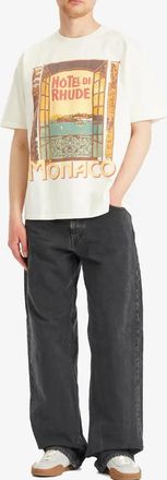 Rhude Mens Hotel di Monaco T-Shirt in Ivory Cotton - Size Medium