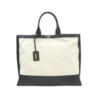 Saint Laurent Pre-owned Tote Bags, female, Beige, Size: ONE SIZE Pre-owned Shopping Tag Cotton Linen Leather Tote Bag