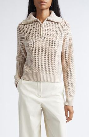 Max Mara Tequila Wool Blend Quarter Zip Sweater in Albino at Nordstrom, Size X-Small