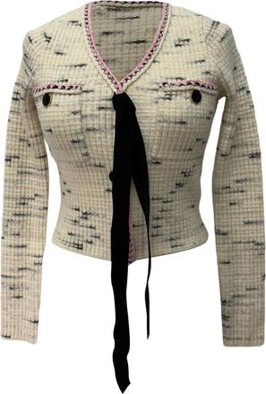 Self Portrait Bow Detail Cardigan in White Cotton
