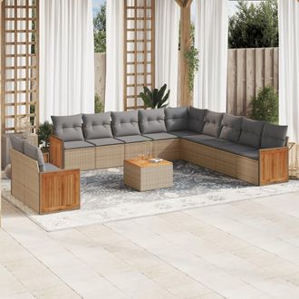 vidaXL Set De Sof&aacute;s De Jard&iacute;n 12 Pzas Y Cojines Rat&aacute;n Sint&eacute;tico Marr&oacute;n Vidaxl