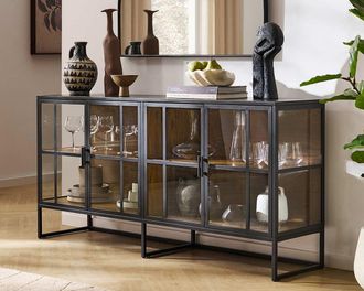 Castlery Panes Clear Glass Sideboard with Gunmetal Frame, 63 - Black