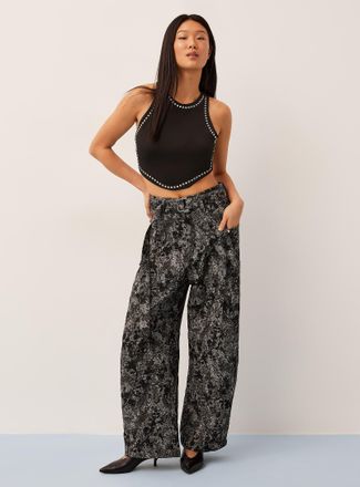 Icone Womens Floral jacquard belted barrel-leg pant